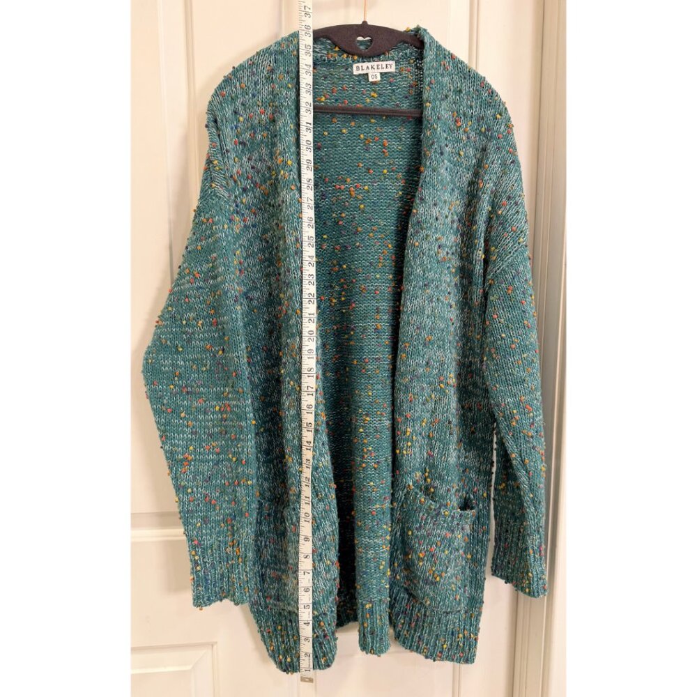 Blakeley Confetti Knit Cardigan OS Teal Multicolor Speckled Chunky Sweater - Picture 7 of 9